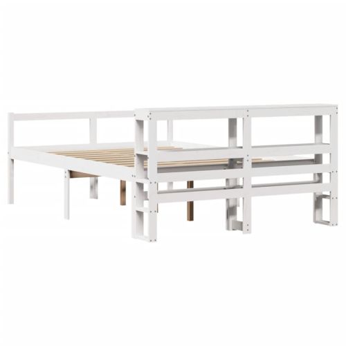 Легло за възрастни с табла, бяло, 120x200см, борово дърво масив