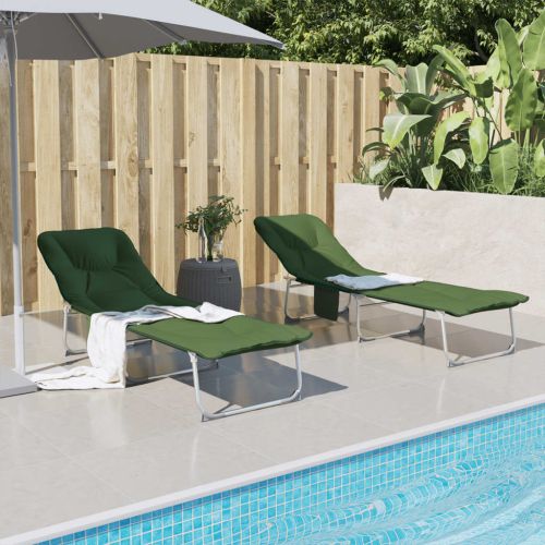Сгъваем шезлонг, тъмнозелен, текстил