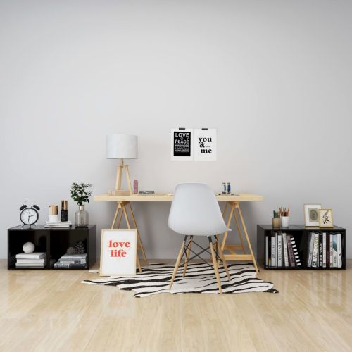 ТВ шкафове, 4 бр, черни, 37x35x37 см, инженерно дърво