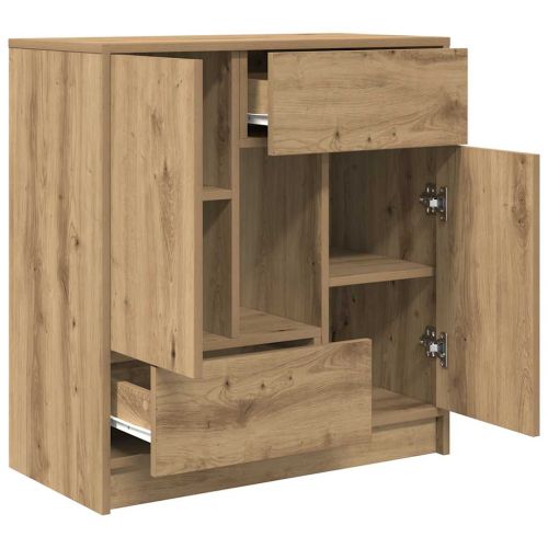 Бюфет с чекмеджета и вратички, дъб артизан, 70,5x34x74,5 см