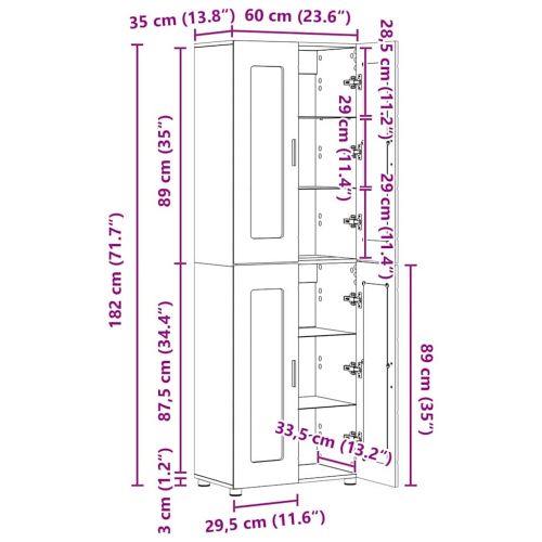 Висок шкаф с рафт Сив Сонома 60 x 35 x 182 см Инженерно дърво