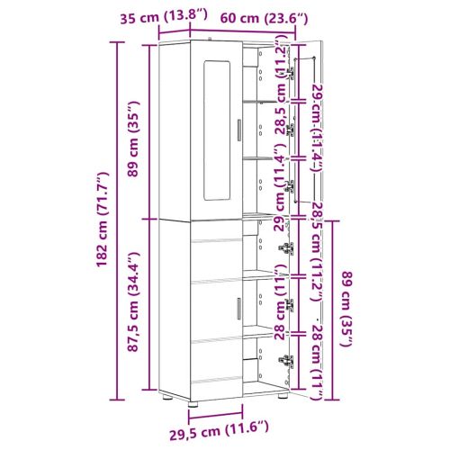 Висок шкаф с рафт с врата Бяло 60 x 35 x 182 см Инженерно дърво