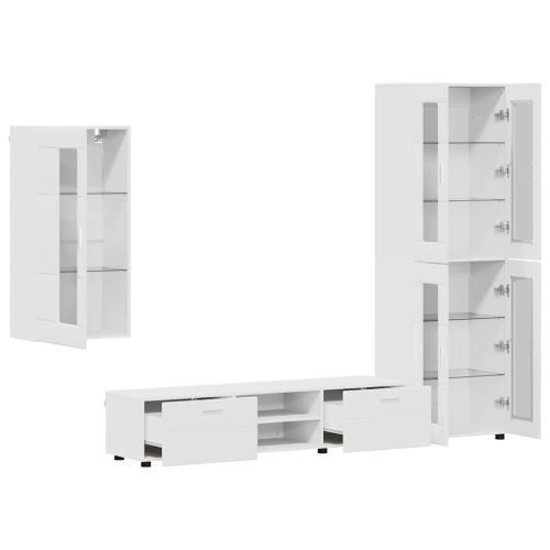 Комплект ТВ шкаф с чекмедже с рафт с врата Бяло Инженерно дърво