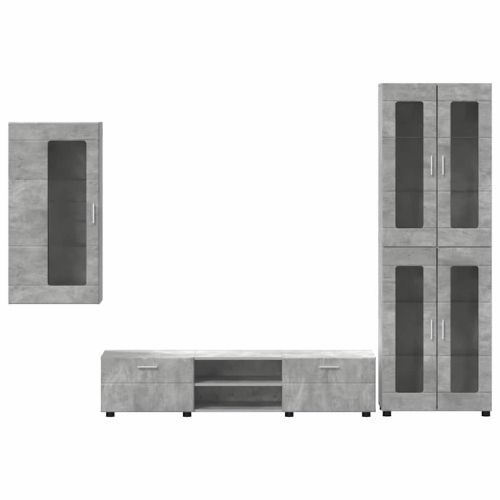 Комплект ТВ шкаф с чекмедже Циментено сиво Инженерно дърво