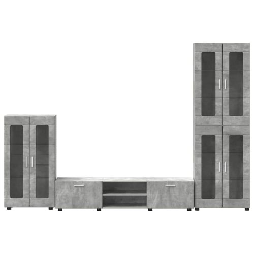 Комплект ТВ шкаф с чекмедже Циментено сиво Инженерно дърво