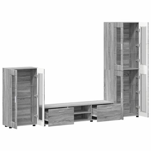 Комплект ТВ шкаф с чекмедже с рафт Сив Сонома Инженерно дърво