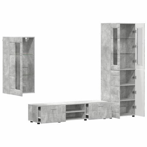 Комплект ТВ шкаф с чекмедже Циментено сиво Инженерно дърво