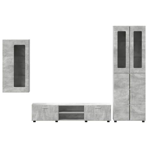 Комплект ТВ шкаф с чекмедже Циментено сиво Инженерно дърво
