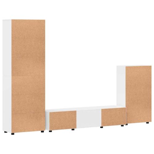 Комплект ТВ шкаф с чекмедже с рафт Лъскаво бяло Инженерно дърво