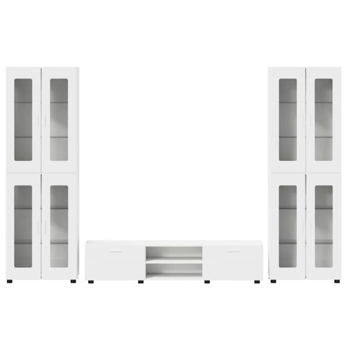 Комплект ТВ шкаф с чекмедже с рафт с врата Бяло Инженерно дърво