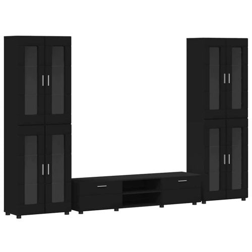 Комплект ТВ шкаф с чекмедже с рафт Черно Инженерно дърво