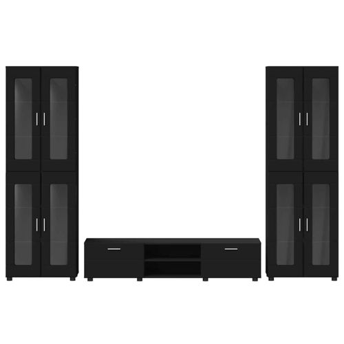 Комплект ТВ шкаф с чекмедже с рафт Черно Инженерно дърво