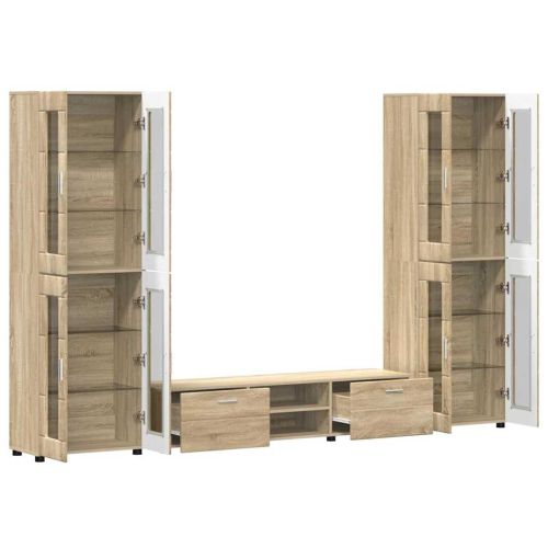 Комплект ТВ шкаф с чекмедже с рафт Сонома дъб Инженерно дърво