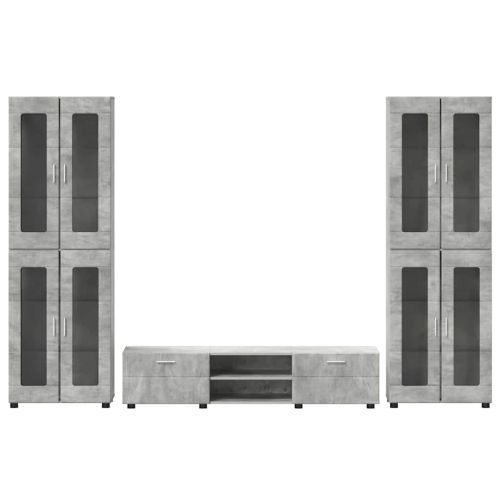 Комплект ТВ шкаф с чекмедже Циментено сиво Инженерно дърво