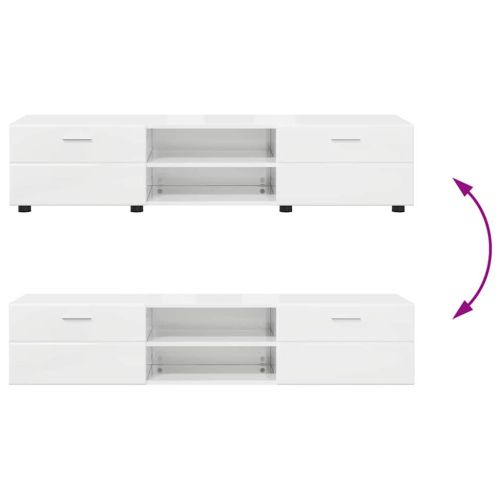 Комплект ТВ шкаф с чекмедже с рафт Лъскаво бяло Инженерно дърво