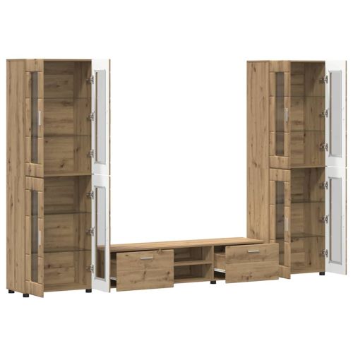 Комплект ТВ шкаф с чекмедже с рафт с врата Дъб Инженерно дърво