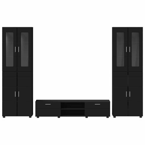 Комплект ТВ шкаф с чекмедже с рафт Черно Инженерно дърво