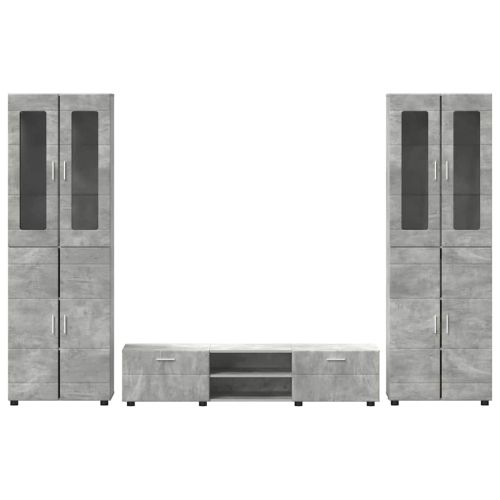 Комплект ТВ шкаф с чекмедже Циментено сиво Инженерно дърво