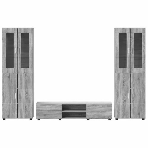 Комплект ТВ шкаф с чекмедже с рафт Сив Сонома Инженерно дърво