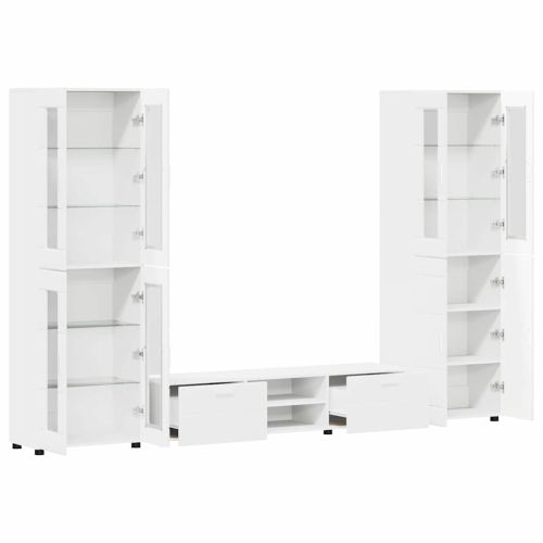 Комплект ТВ шкаф с чекмедже с рафт с врата Бяло Инженерно дърво