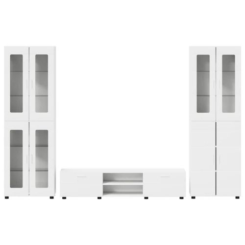 Комплект ТВ шкаф с чекмедже с рафт с врата Бяло Инженерно дърво