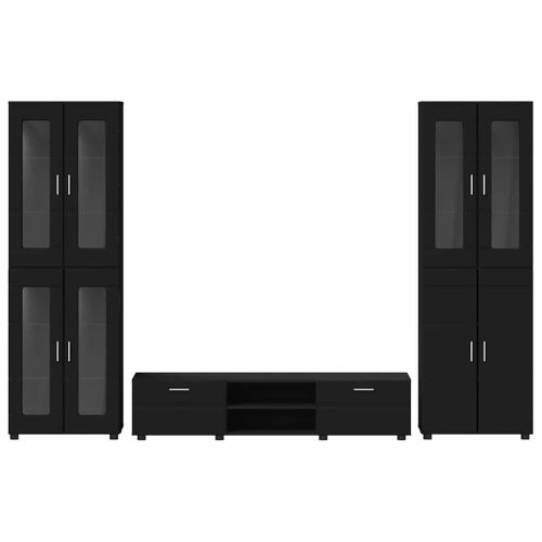 Комплект ТВ шкаф с чекмедже с рафт Черно Инженерно дърво