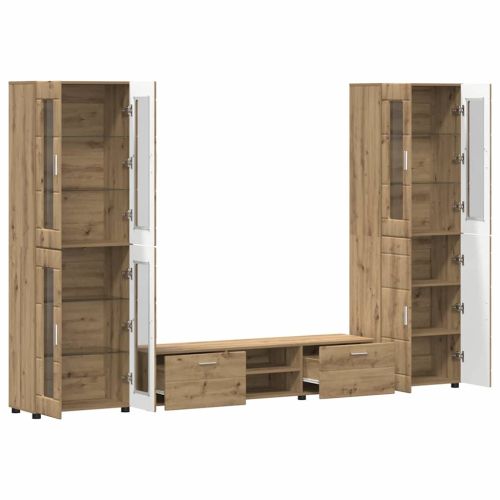 Комплект ТВ шкаф с чекмедже с рафт с врата Дъб Инженерно дърво