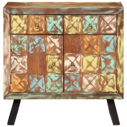 Шкаф с чекмеджета пъстър 70x35x70 см регенерирано дърво масив