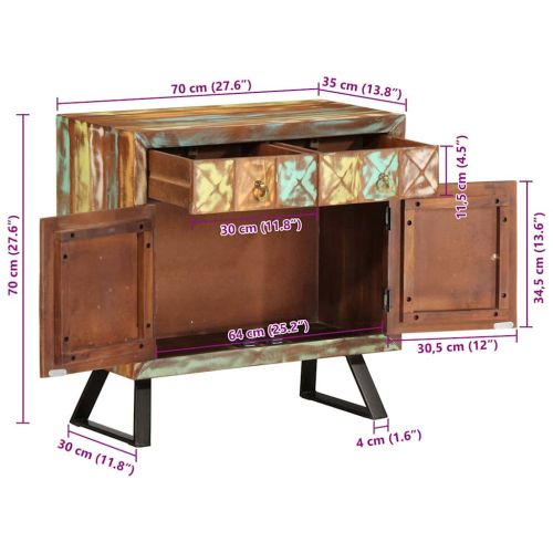 Шкаф с чекмеджета пъстър 70x35x70 см регенерирано дърво масив