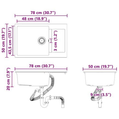 Мивка Черно 780 x 500 мм 80% Кварц и 20% Смола