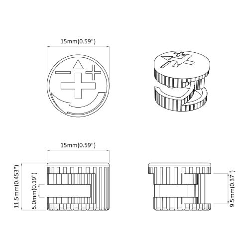 Гайки с кам лока 12 pcs Сребрист 15 x 11,5 мм Стомана