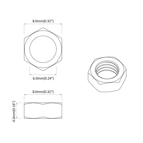 Шестоъгълна гайка Едноцветен 2 pcs Сребрист М6 Желязо