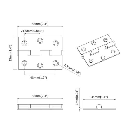 Панта Едноцветен 12 pcs Сребрист 58 x 35 x 1 мм Стомана