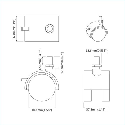 Кастър 2 pcs Черен и сребрист 40,1 x 40,1 x 37,8 мм Желязо и ПП