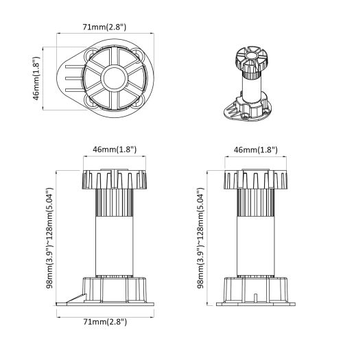 Крака за мебели Регулирума 12 pcs Черно 46 x 46 x 128 mm ПП