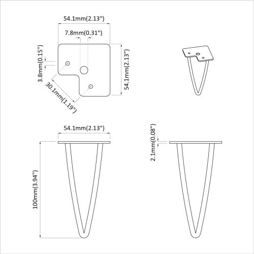 Мебелен крак 2 pcs Черно 54.1 x 54.1 x 100 мм Желязо