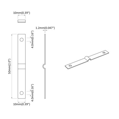 Ударна плоча 2 pcs Сребрист 50 x 10 x 1,2 мм Желязо