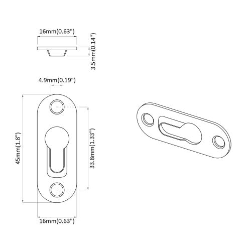 Ключалка закачалка 2 pcs Сребрист 45 x 16 x 3.5 мм Желязо