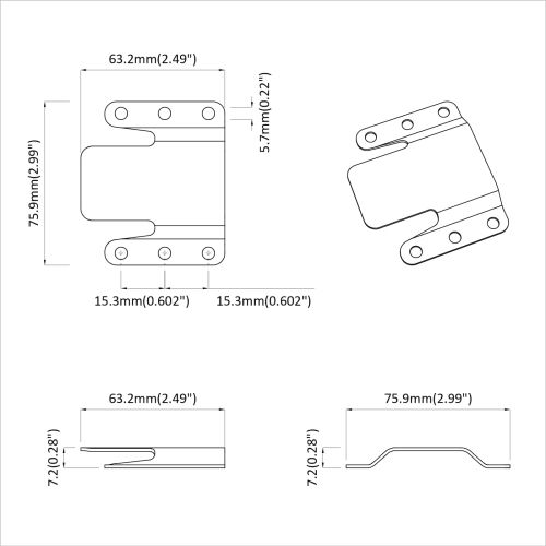 Стойка с плосък монтаж 2 pcs Сребрист 75 x 66 мм Стомана