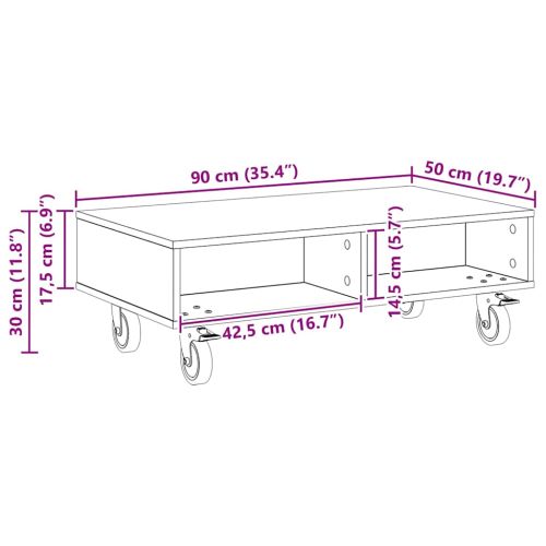 Странична маса с колела Старо дърво 90 x 50 x 30 cm