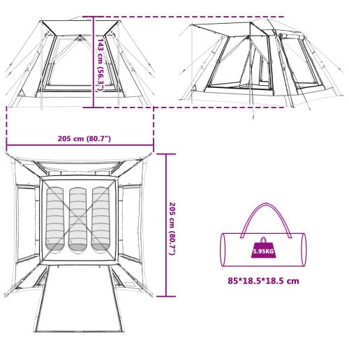Моментна палатка с дъждобран за 3-ма бързо освобождаване Зелен