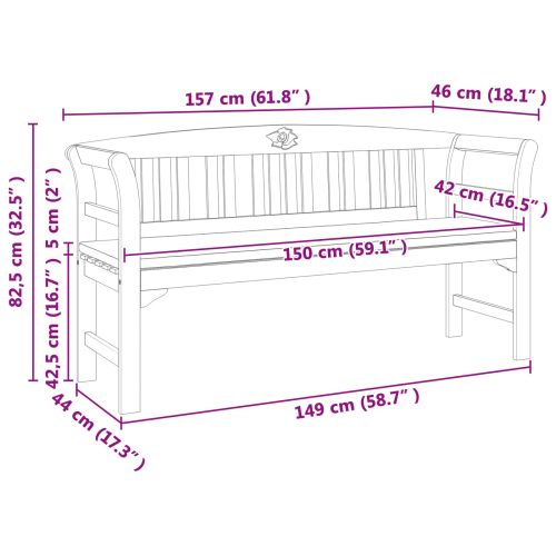 Пейка Натурална маслена обработка 157 x 46 x 82,5 см
