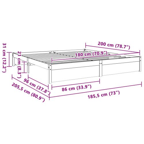 Рамка за легло Кафяво с восъчно покритие 180 x 200 cm