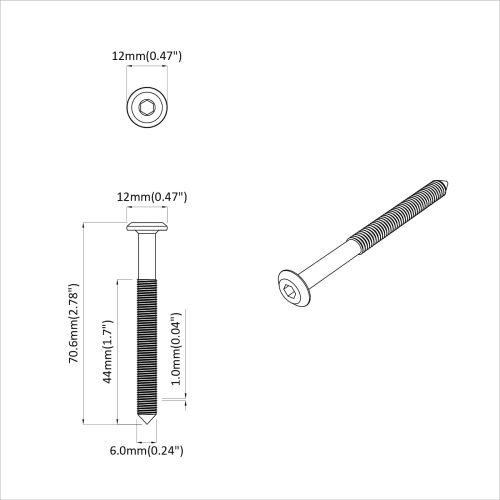 Винтове за мебели 2 pcs Сребрист M6 x 73 mm Стомана