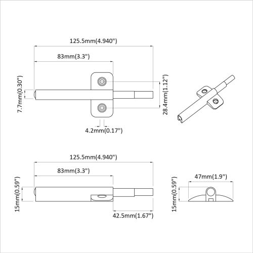 Мек близак 2 pcs Сив 125 x 47 x 15 мм ПП