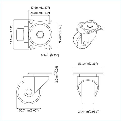 Въртящо се колело 12 pcs Сребрист 60 x 60 x 50 мм