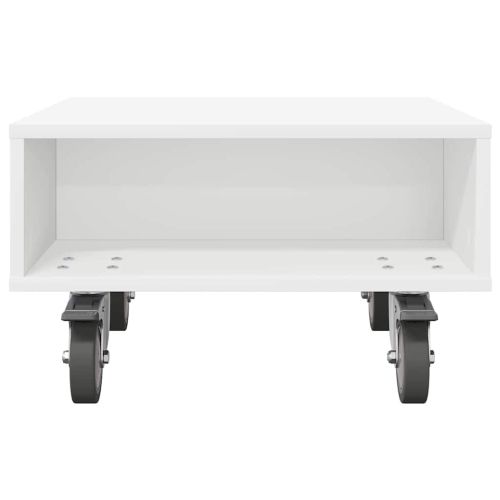 Странична маса с колела Бяло 50 x 50 x 30 см Инженерно дърво