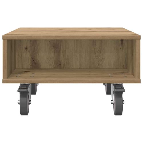 Странична маса с колела Дъб 50 x 50 x 30 см Инженерно дърво