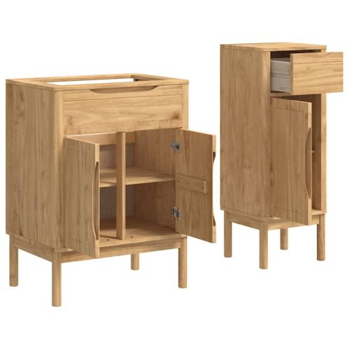 Комплект мебели за баня с рафт 2 pcs Кафяво с восъчно покритие