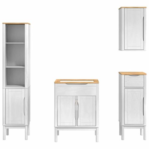 Комплект мебели за баня с рафт 4 pcs Бяло Солидно борово дърво